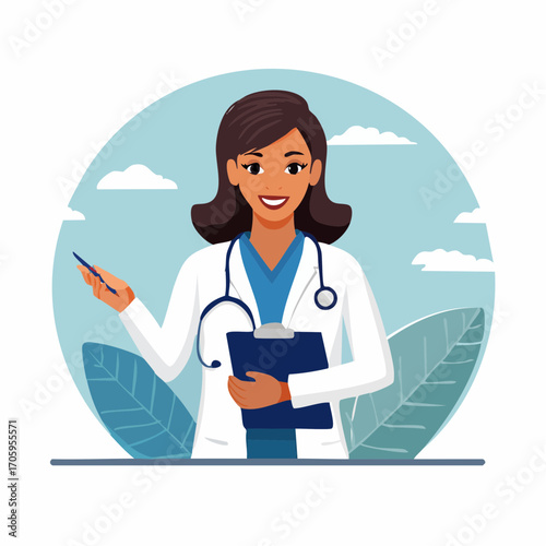 Empathetic Female Doctor Explaining Diagnosis with Clipboard in Hand