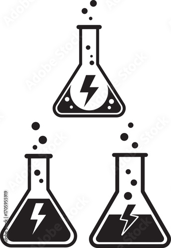 Three flasks with lightning bolt silhouette