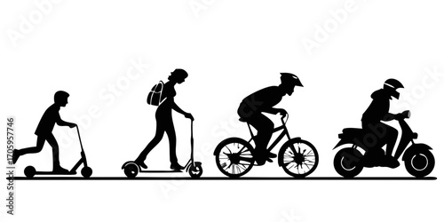 Four riding step silhouettes of man 