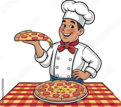 images of cheerful chefs presenting pizza