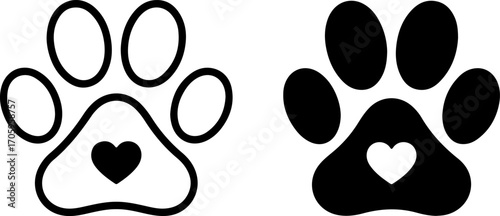 Two paw prints one black one white with hearts inside