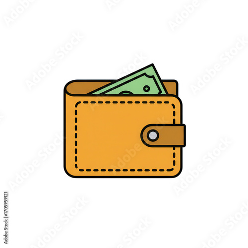 Cartoon wallet with money inside isolated on transparent background