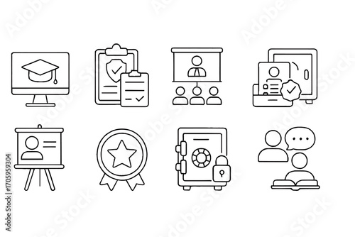 Education, learning outline icon set. academic, study symbols outline collection