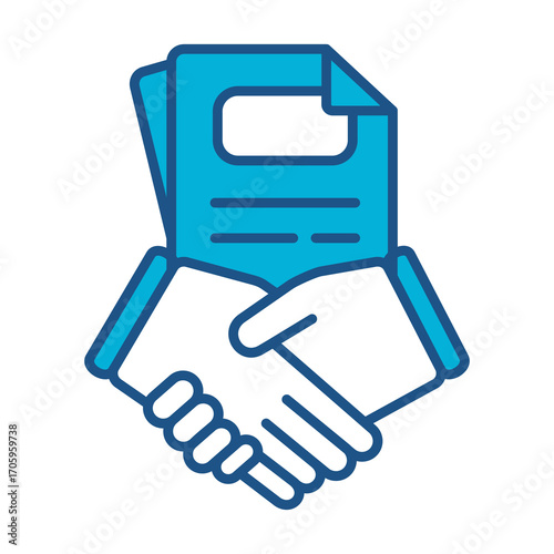 Contracts Icon In Blue Monochrome Flat Design, Vector Illustration