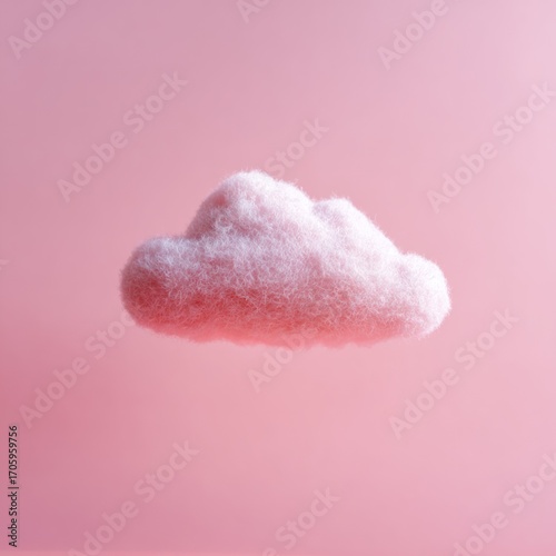 Fluffy cloud levitates against a soft pink backdrop, casting subtle shadows with its soft, textural surface. Sweet and dreamy aesthetic