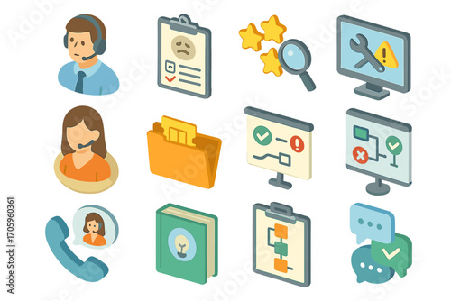 Customer support icon set. service, communication, help 3d icons for tech support