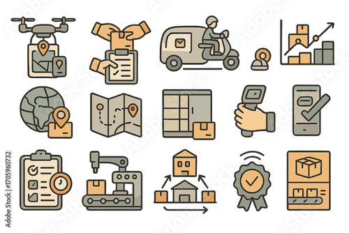 Shipping and delivery icon set. flat style icons for logistics and tracking