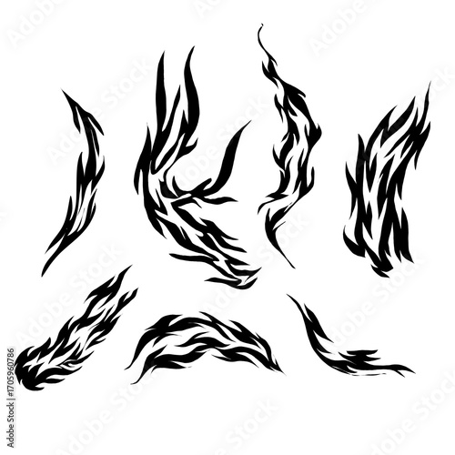 Silhouette Fire flames set. flames. fire. burning.