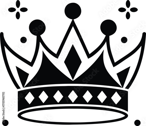 Royal Crown Icon with Diamond Shapes and Elegant Design