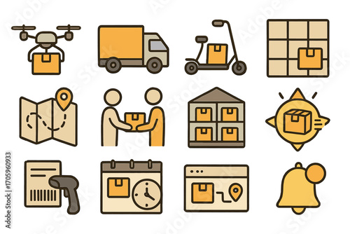 Delivery and logistics icon set. flat icons for shipping and tracking solutions