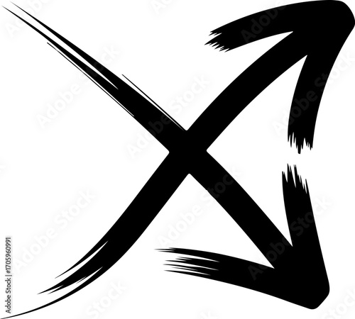 Bold black brushstroke sagittarius zodiac symbol