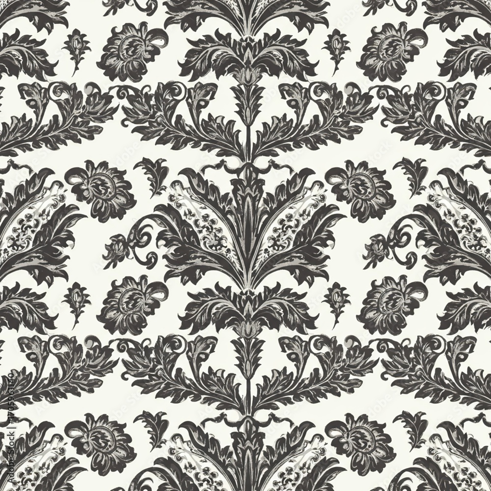 Fototapeta premium Elegant Black and White Foliage Pattern: Modern Artistic Floral Design, Seamless.