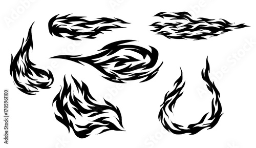 Silhouette Fire flames set. flames. fire. burning.