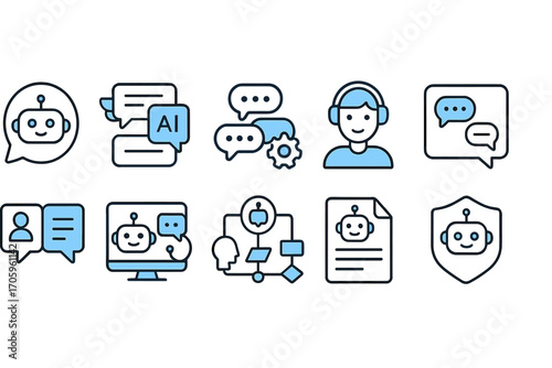 Ai, chatbot line icon set. customer support, digital assistance icons collection