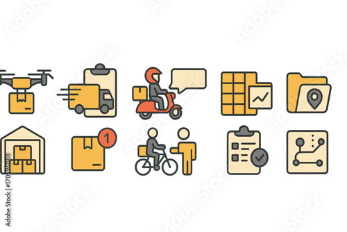Delivery and logistics flat icon set. shipping, transport, warehouse flat collection