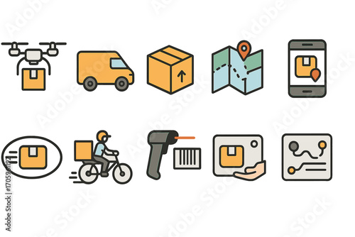 Logistics and delivery outline icon set. shipping, tracking, transportation icons