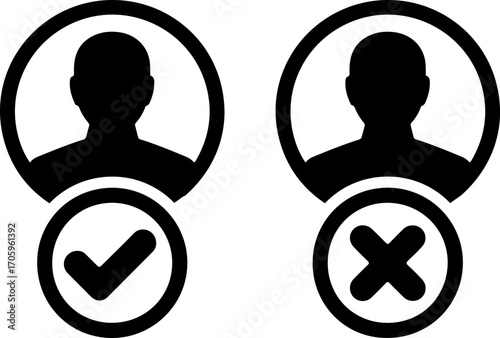 User profile icons with approval and rejection symbols