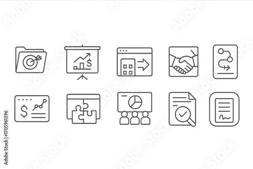 Business and finance icon set. professional outline icons for presentations and reports