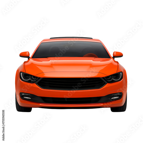 A sleek red and orange sports car, a fast luxury vehicle designed for speed