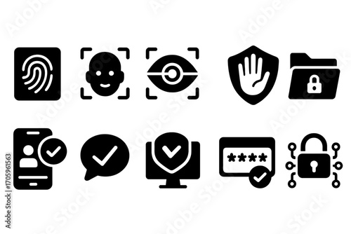 Security and privacy filled icon set. fingerprint, lock, authentication symbols