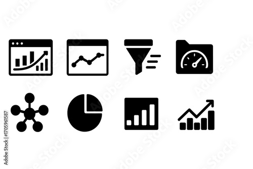 Data visualization solid icon set for analytics, charts, graphs, and dashboards