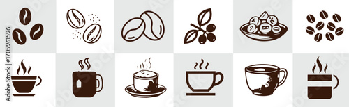 Coffee set icon .Coffee and tea solid icon set. Coffee, , filter coffee,  Turkish coffee, French press, coffee cup, vector illustration