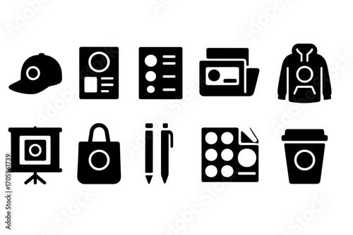 Fashion and merchandise solid icon set. apparel and branding icons solid collection