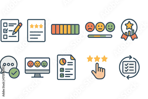 Survey and feedback linear icon set. customer satisfaction measurement line style
