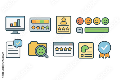 Feedback and review icon set. user experience, customer ratings icons line collection