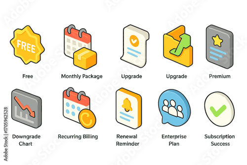 Business subscription outline icon set. payment, upgrade, renewal, success icons