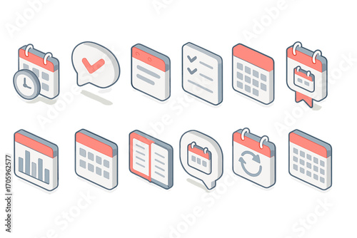 Calendar and planner icon set. organize with 3d event icons collection