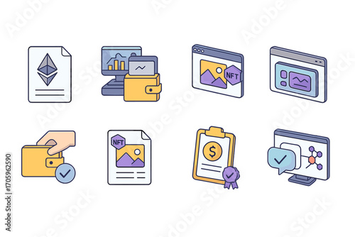 Cryptocurrency 3d icon set: blockchain, wallet, nft, transaction design collection