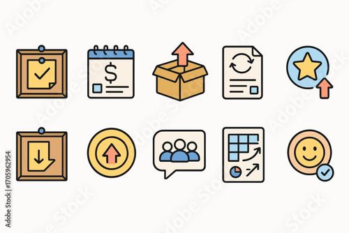 Business and productivity line icon set. task, calendar, report, workflow symbols
