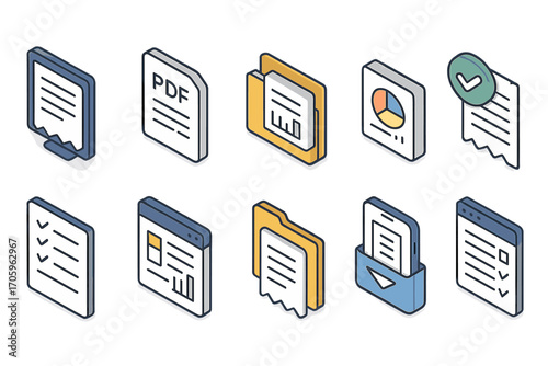 Document, paper, file 3d icon set. digital, office, folder, checklist graphics