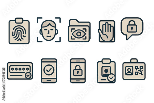 Security and authentication outline icon set. biometrics, privacy, access control icons