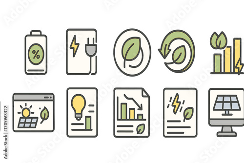 Eco, green energy outline icon set. sustainability, renewable sources flat collection