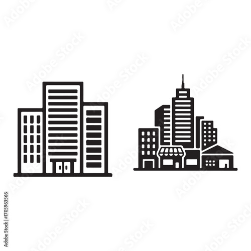 Modern city skyline with tall buildings and architectural designs