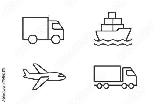 Transportation and logistics line icon set. shipping, delivery, modes, outline style