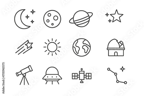 Astronomy and space line icon set. celestial, cosmic, exploration symbols collection