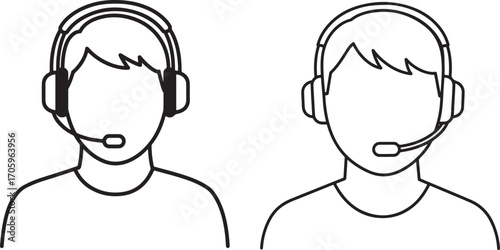 Two customer service representatives with headsets silhouette