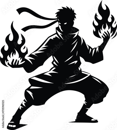 Ninja Black Silhouette vector illustration isolated on a white background