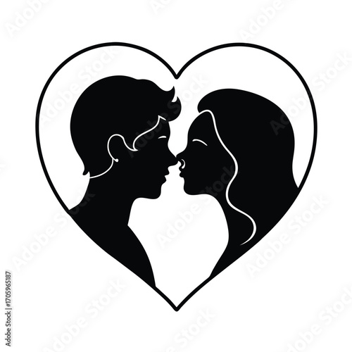 Romantic silhouette of a loving couple sharing a tender kiss