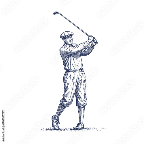 Vintage Golfer Illustration Line Art