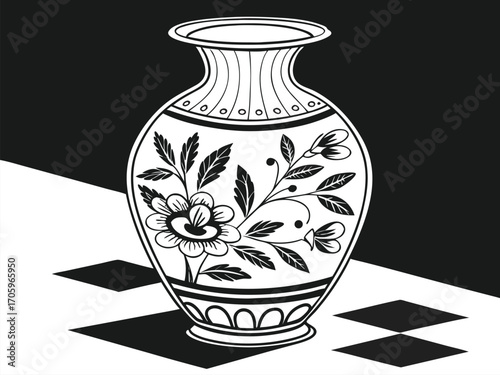 Decorative Flower Pot Traditional Vase Vector Artwork