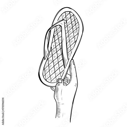 Hand Holding Flip Flop Sandal Sketch