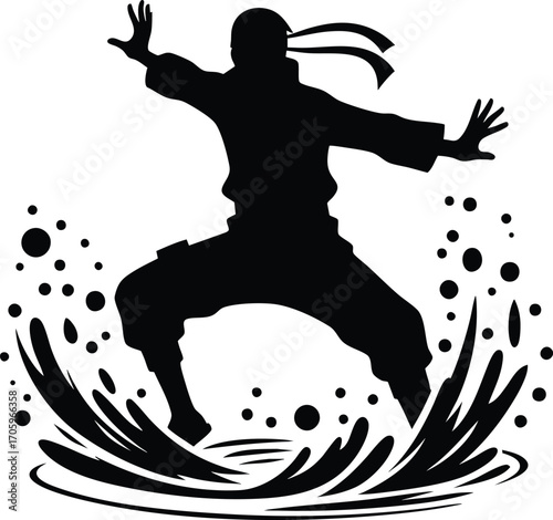 Ninja Black Silhouette vector illustration isolated on a white background
