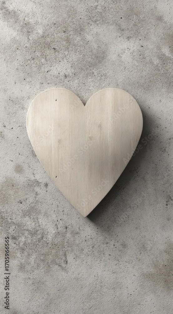 Obraz premium Wooden heart shape resting on a textured, speckled surface with soft lighting creating subtle shadows