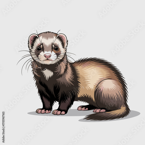 Ferret Standing on White Background Vector Illustration