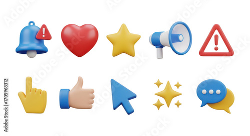 3d icons for social media and web isolated on transparent background