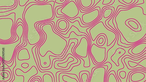 Olive Green Topographic Background with Pink Contour Lines Animation